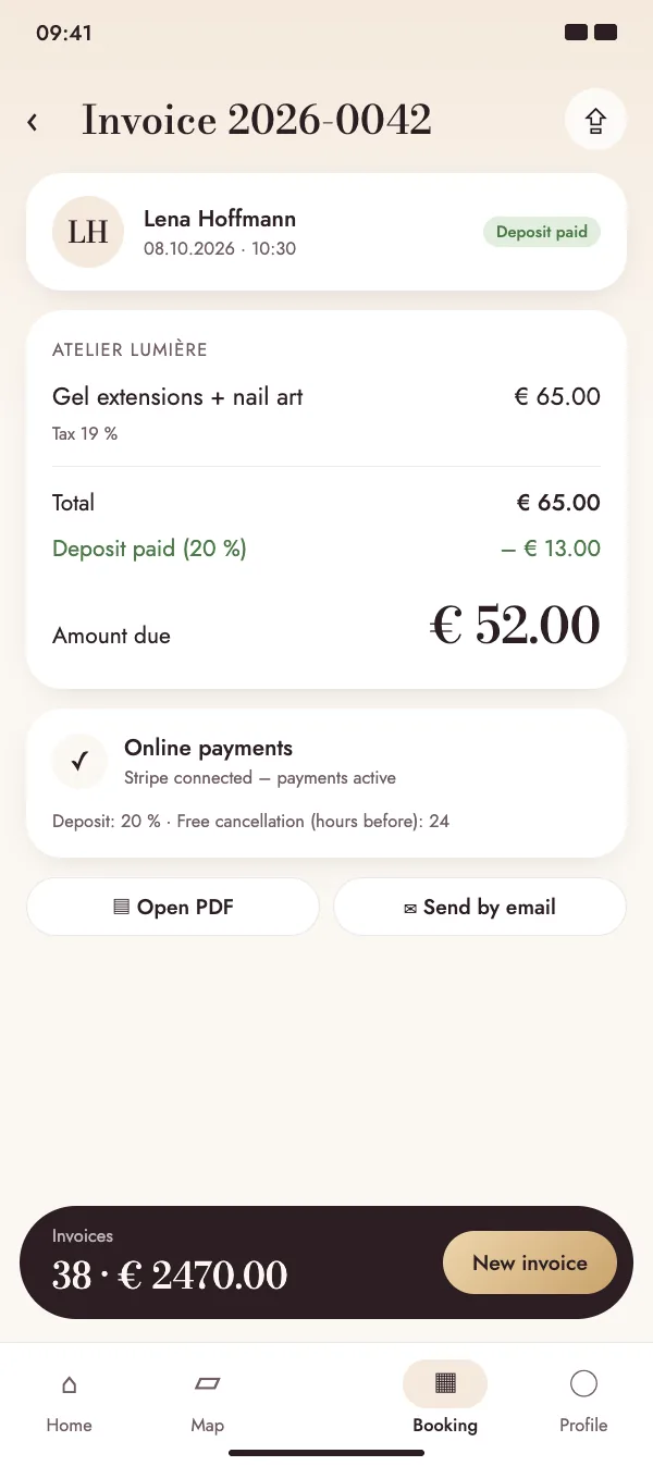 Deposits by card when booking