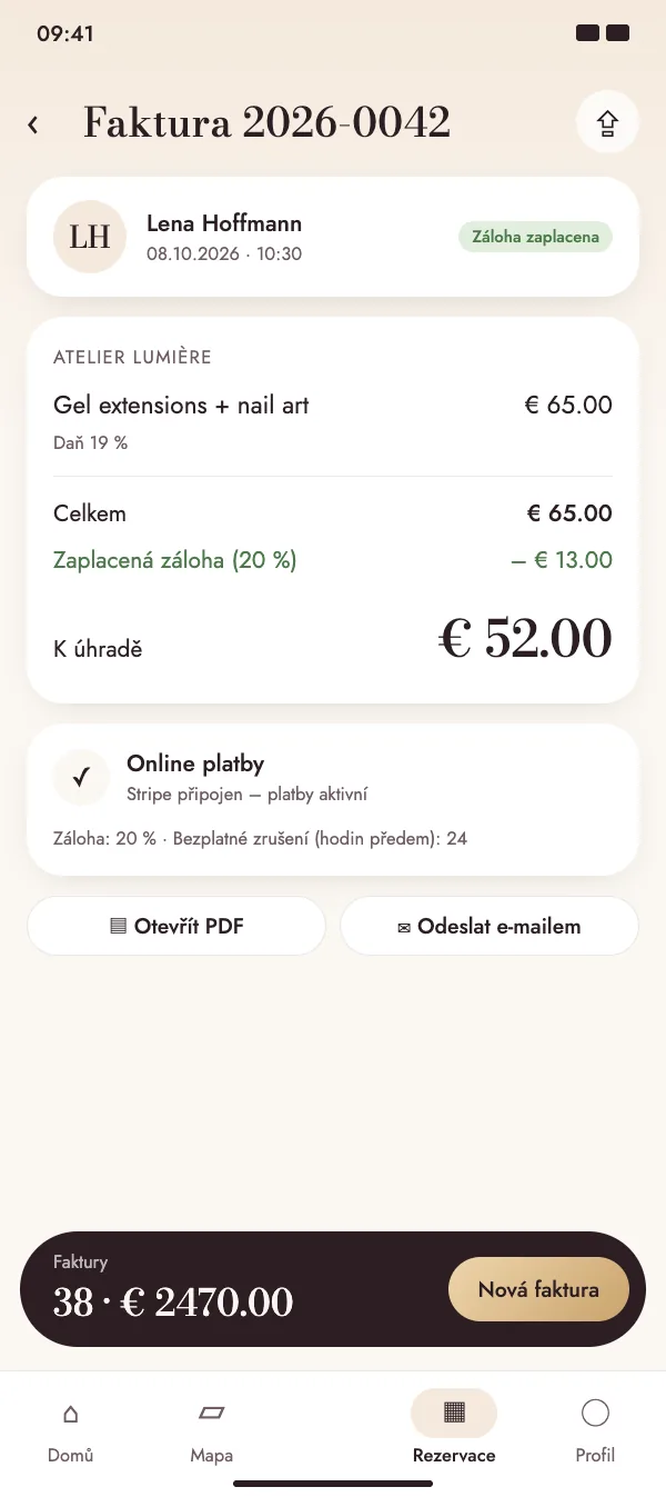 Faktura s již zaplacenou online zálohou