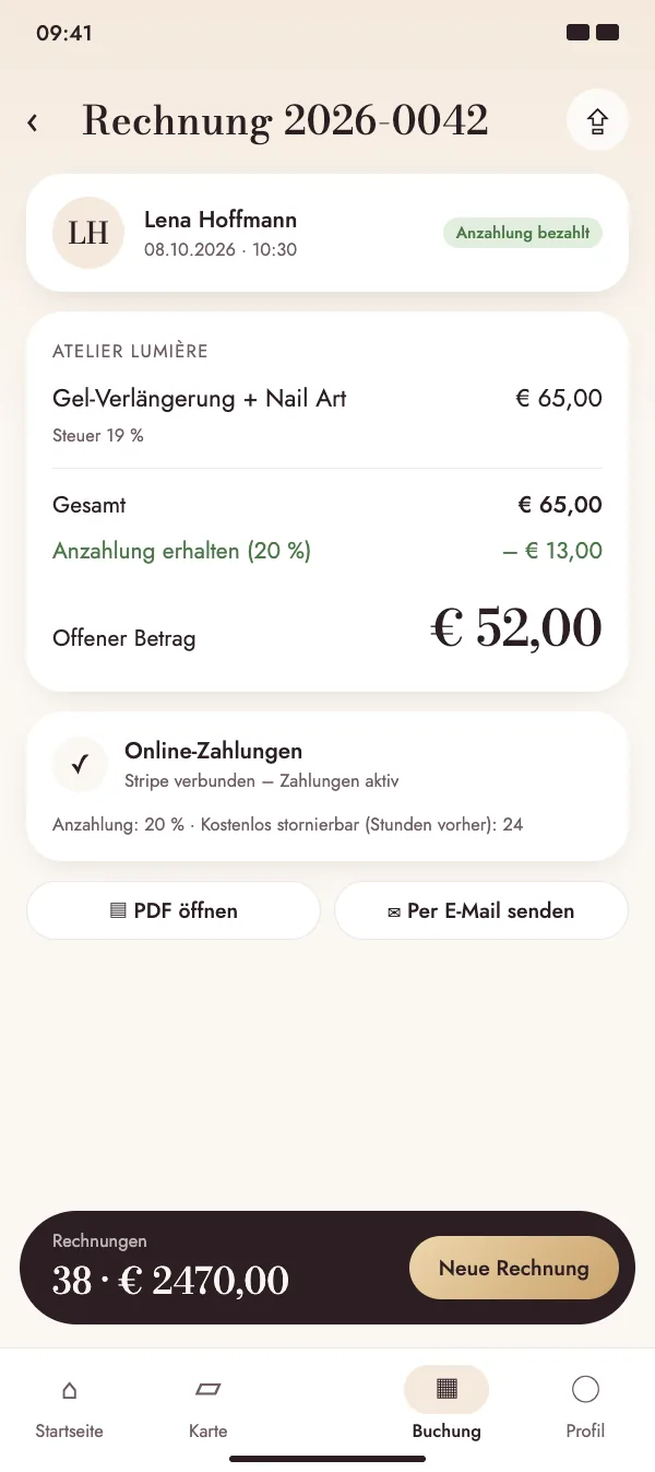 Rechnung mit bereits bezahlter Online-Anzahlung