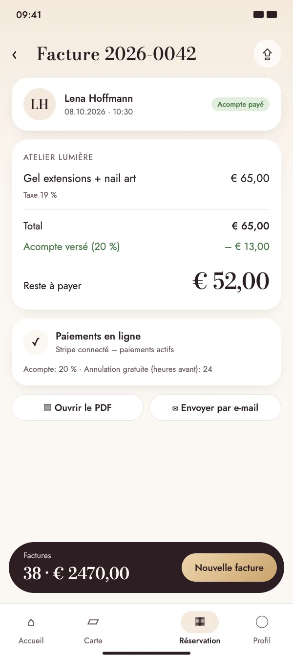 Facture avec un acompte en ligne déjà payé