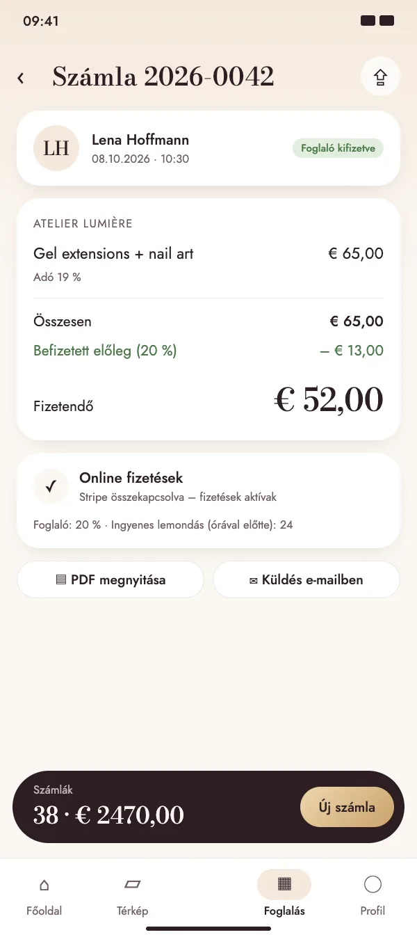 Számla már kifizetett online előleggel