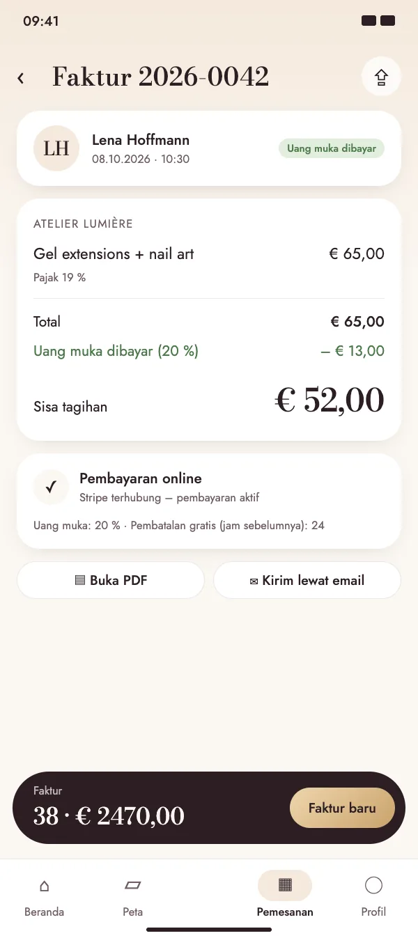 Faktur dengan uang muka online yang sudah dibayar