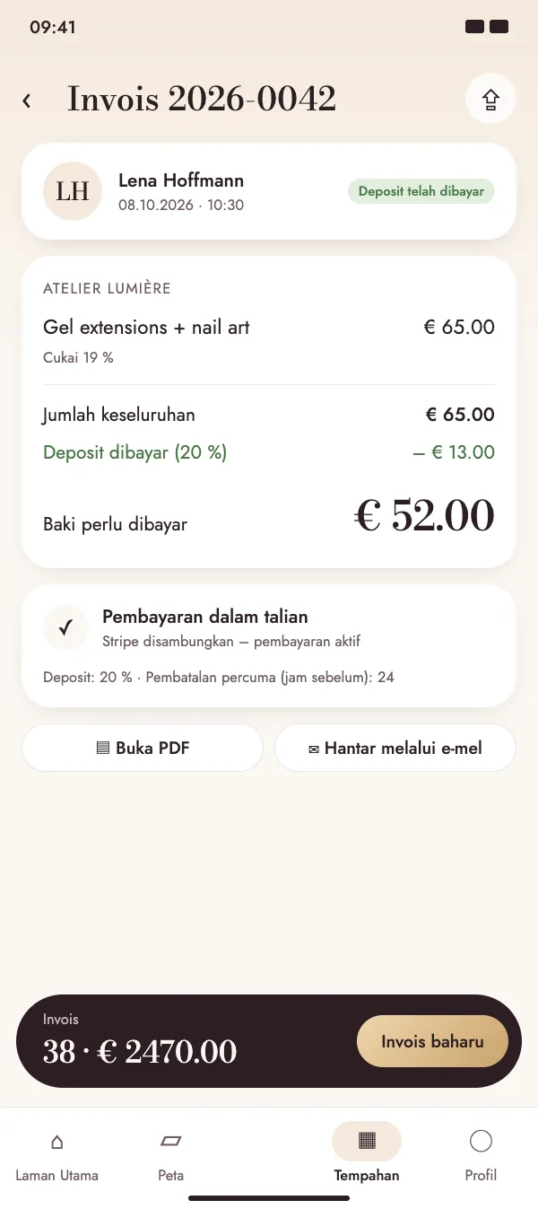 Invois dengan deposit dalam talian yang sudah dibayar