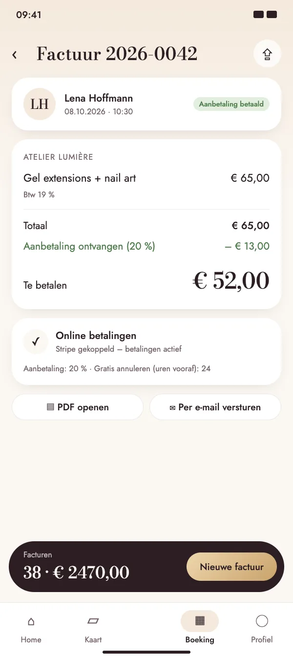 Factuur met een al betaalde online aanbetaling