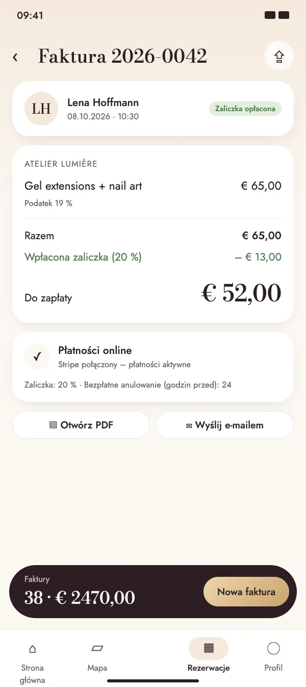 Faktura z już opłaconą zaliczką online