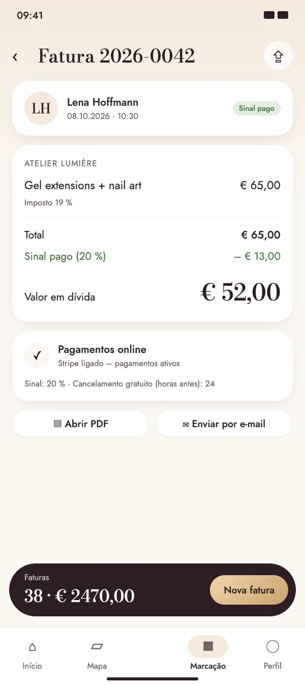 Fatura com um sinal online já pago