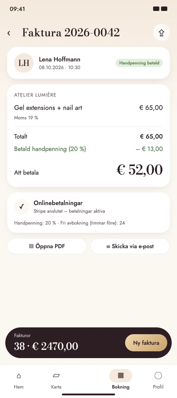 Faktura med handpenning som redan betalats online