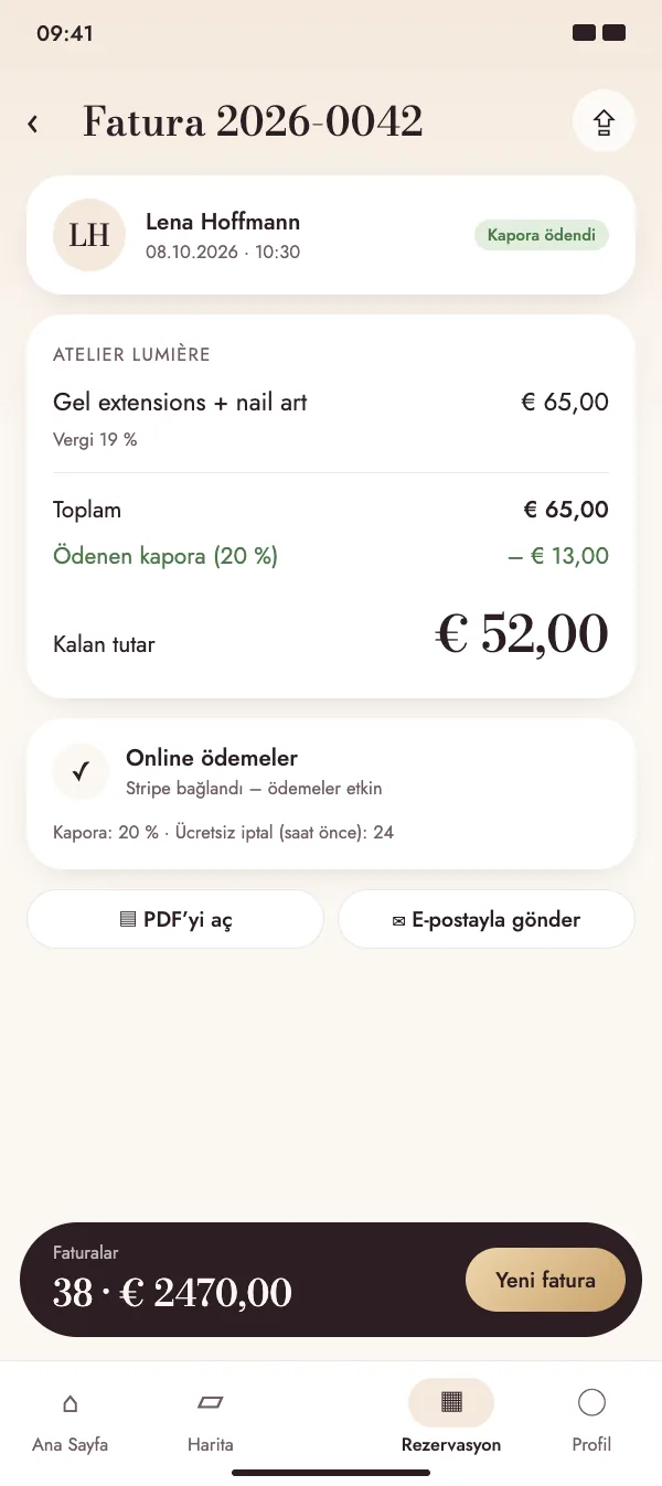 Online kaporası ödenmiş fatura