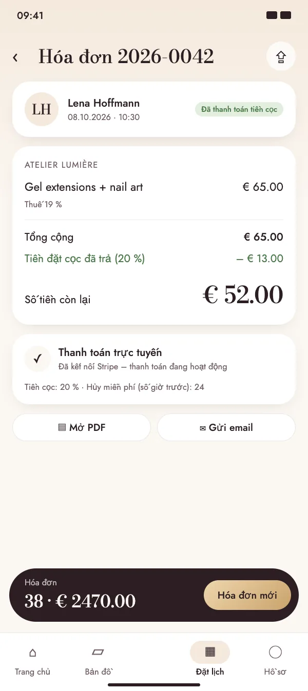 Hóa đơn với tiền cọc trực tuyến đã thanh toán