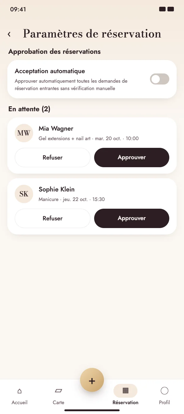 Valider les demandes – ou confirmer automatiquement