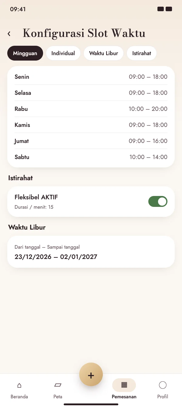 Slot waktu yang pas dengan minggumu