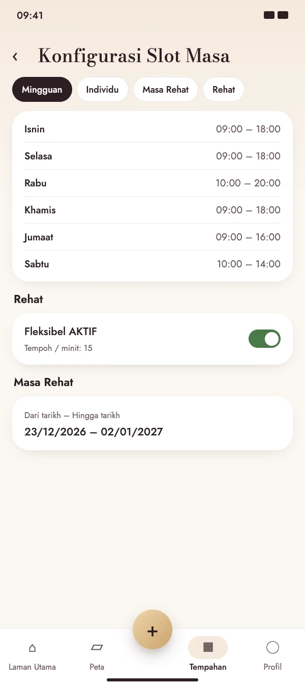 Slot masa yang sesuai dengan minggu anda