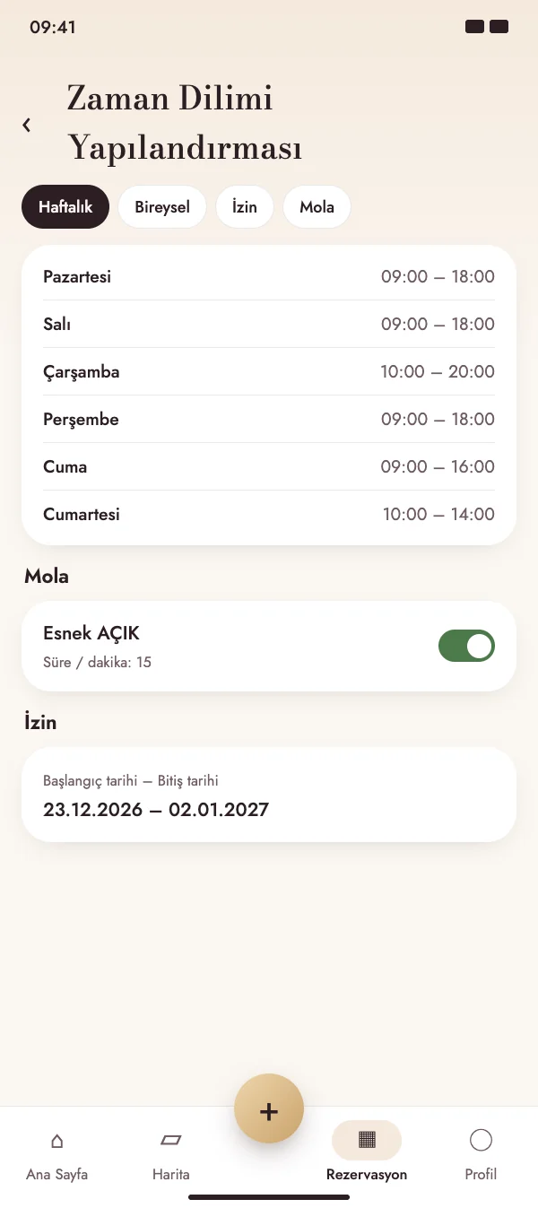 Haftana uyan zaman aralıkları