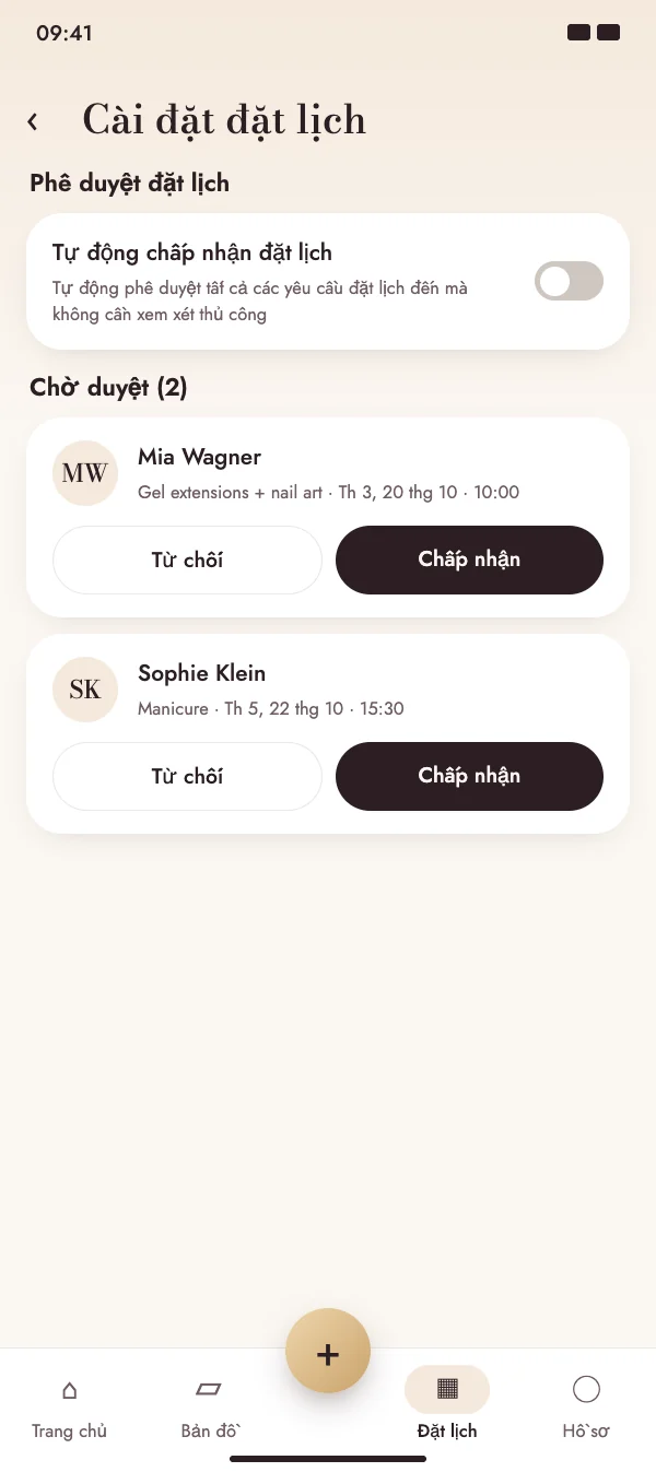 Duyệt yêu cầu – hoặc tự động xác nhận
