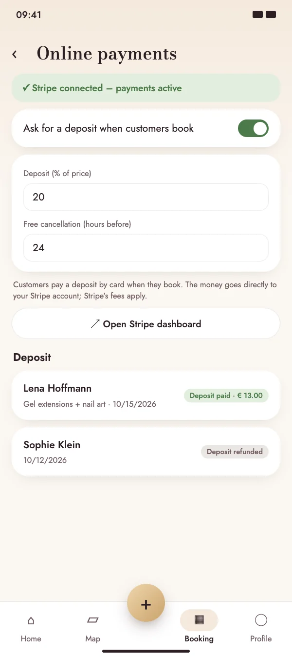 Deposits by card when booking
