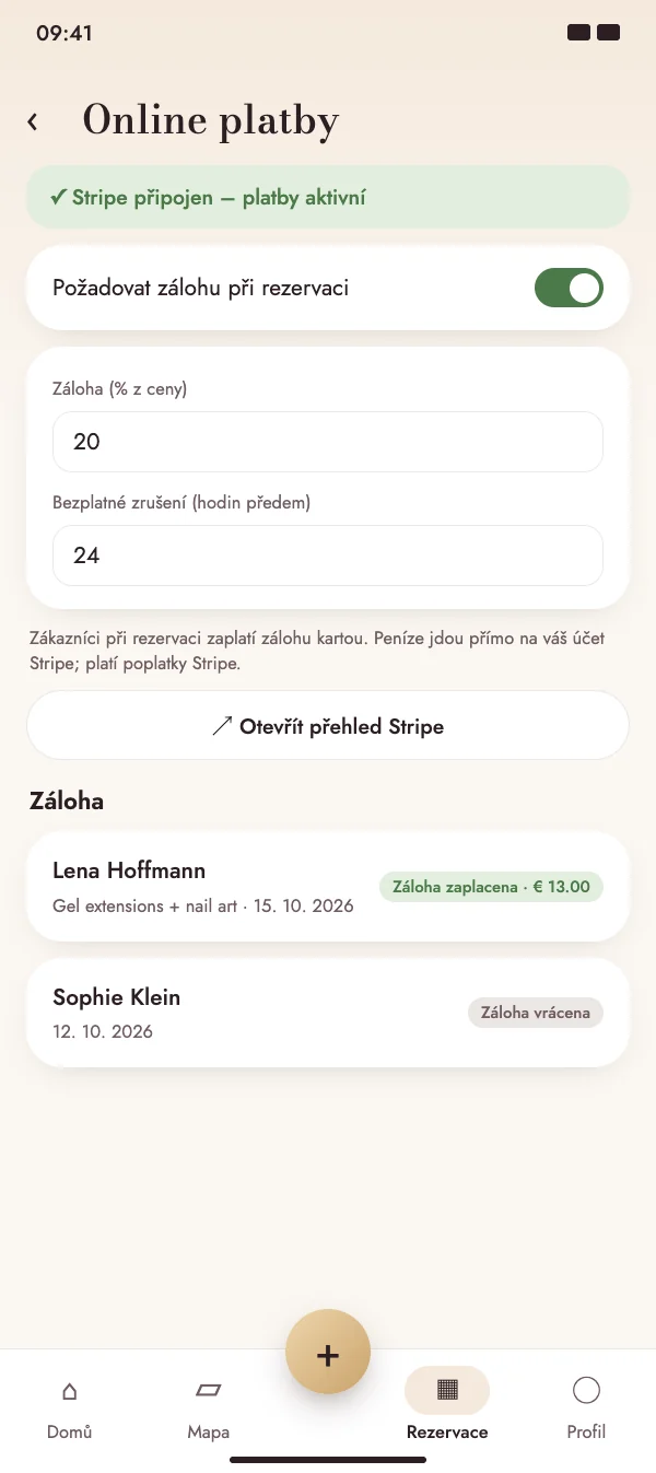 Záloha kartou při rezervaci