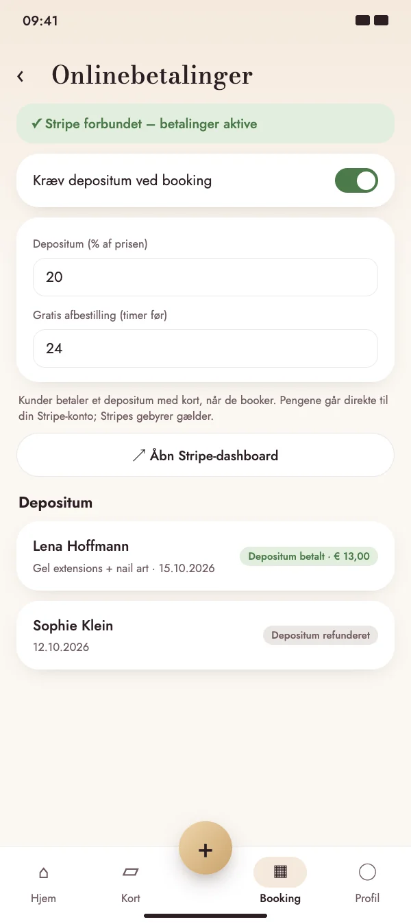Forudbetaling med kort ved booking