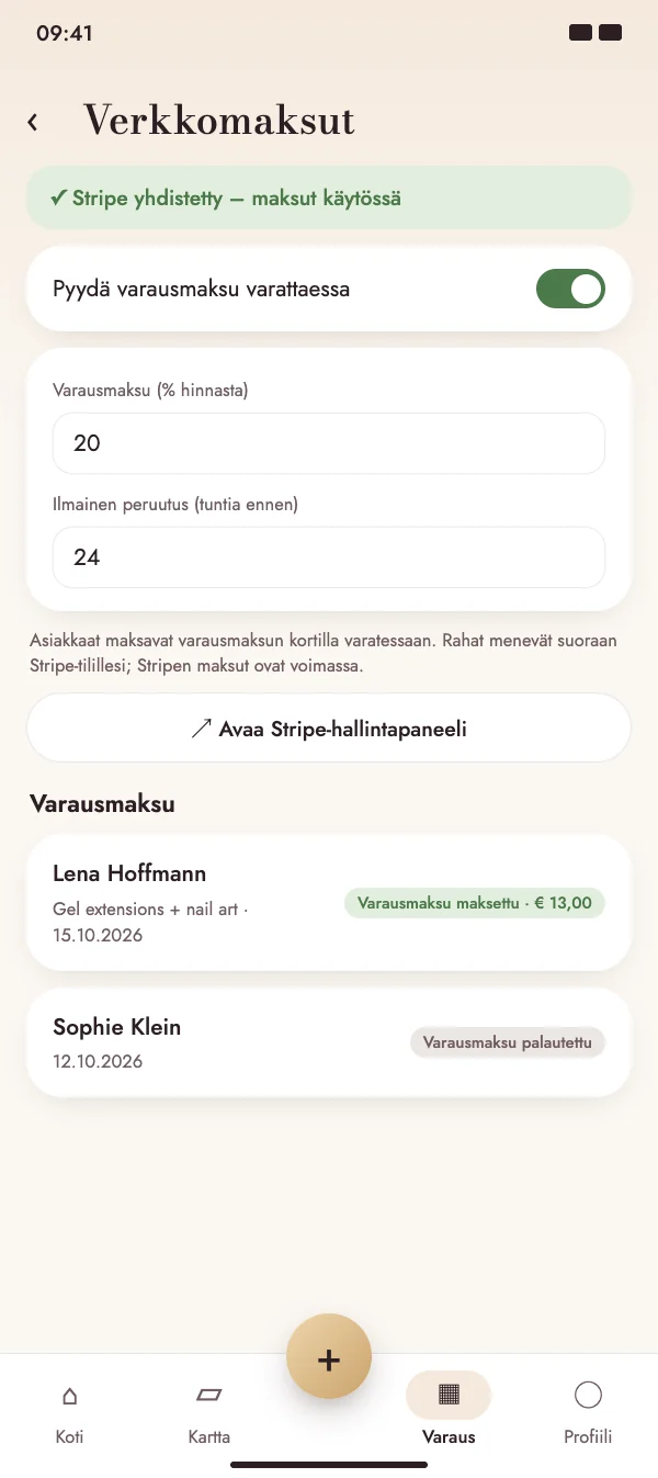 Ennakkomaksu kortilla varattaessa