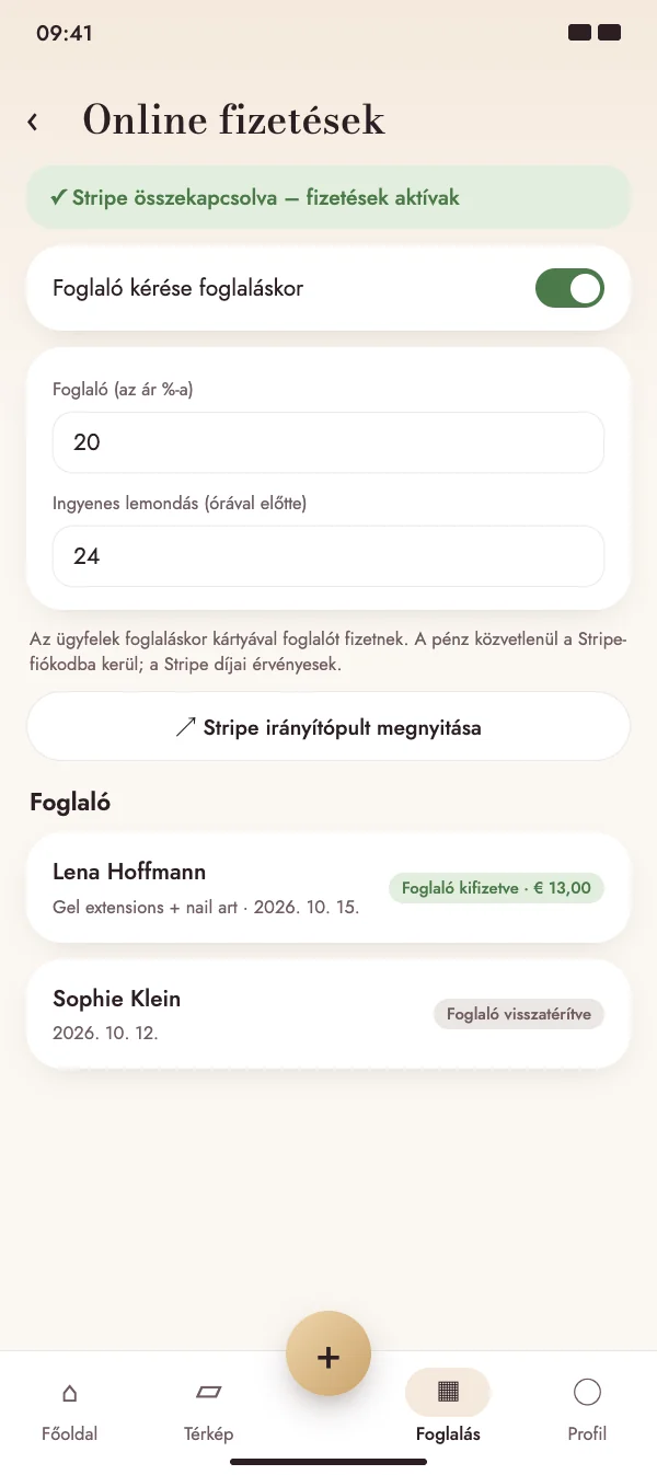 Kártyás előleg foglaláskor