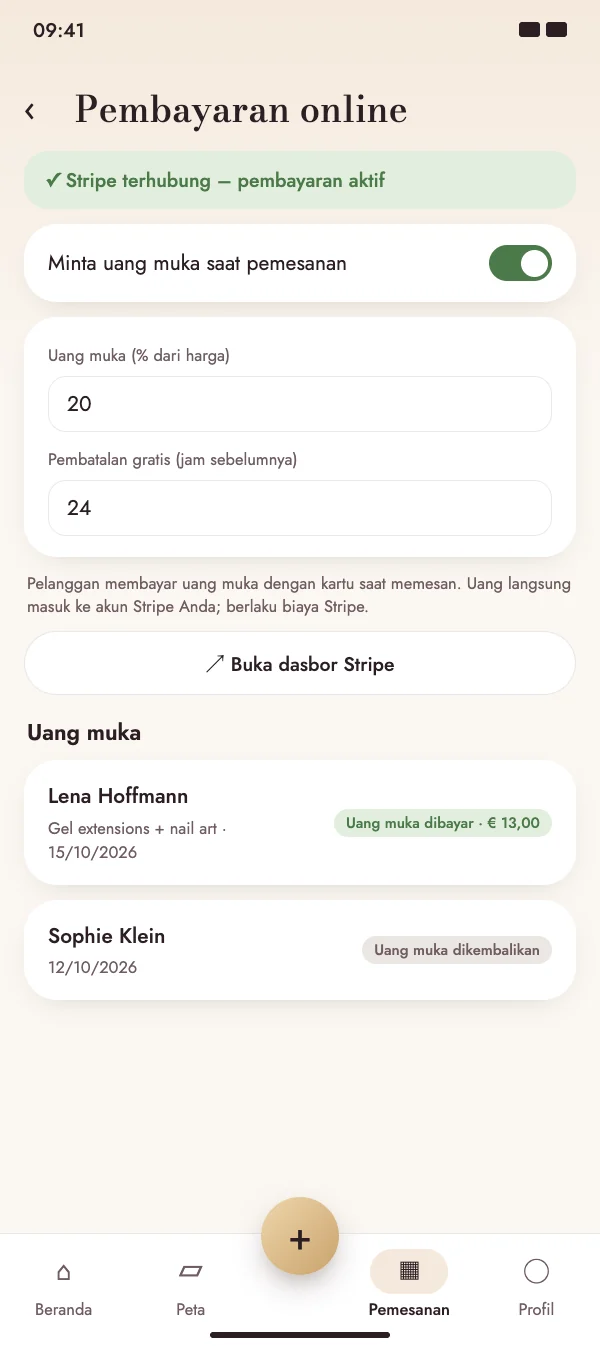 Uang muka dengan kartu saat memesan
