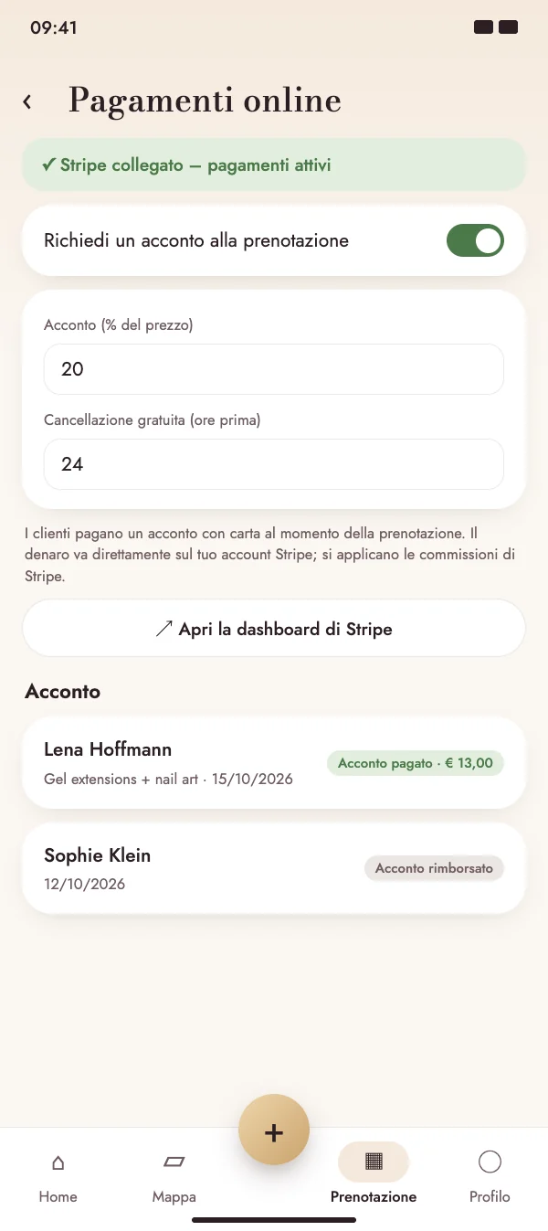 Acconto con carta alla prenotazione