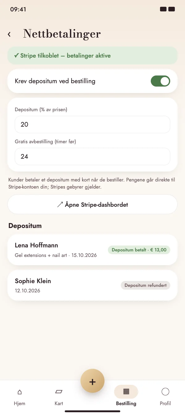 Forskudd med kort ved booking
