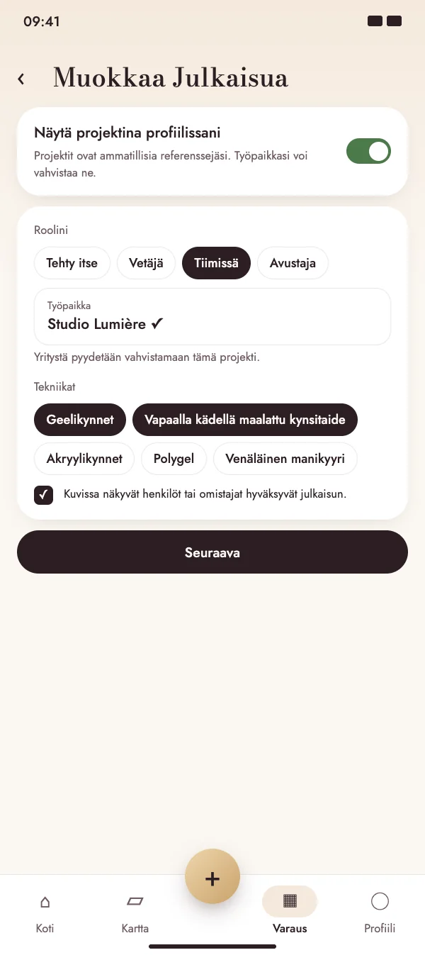 Julkaisusta tulee projekti