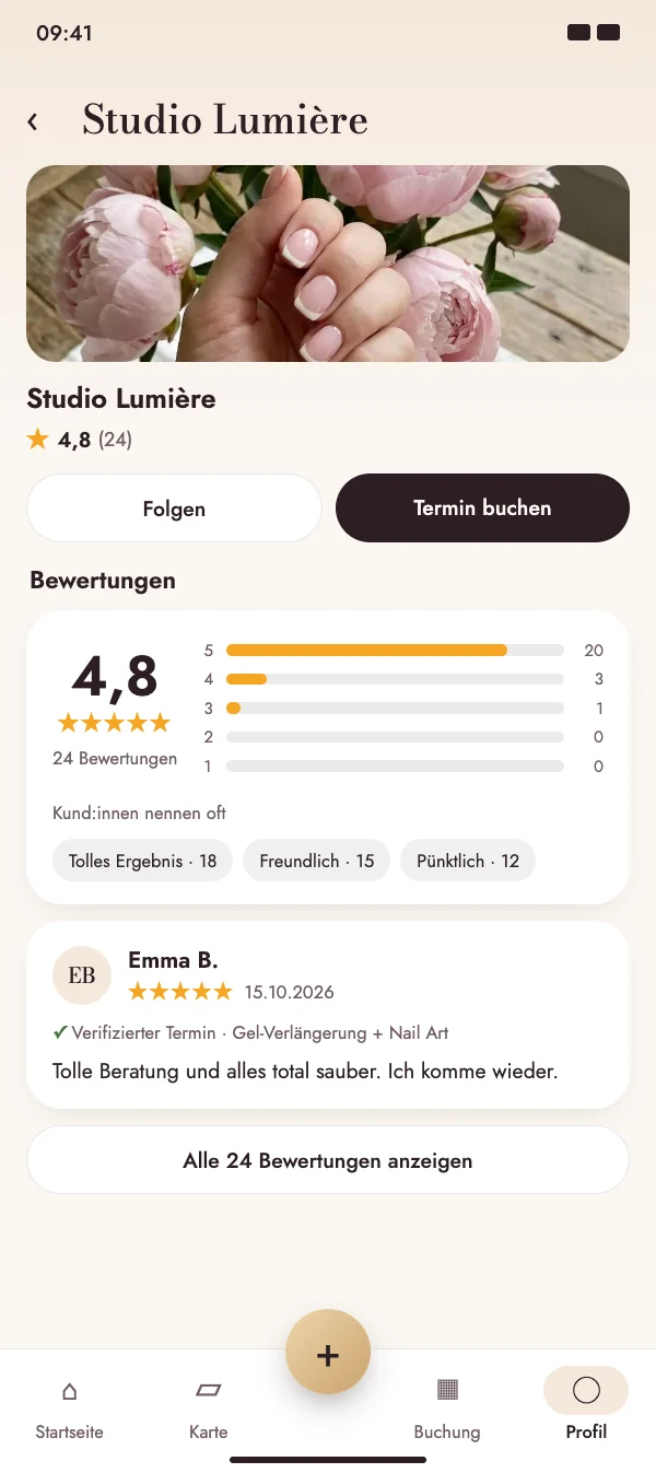Nach dem Termin fragt NailMe nach