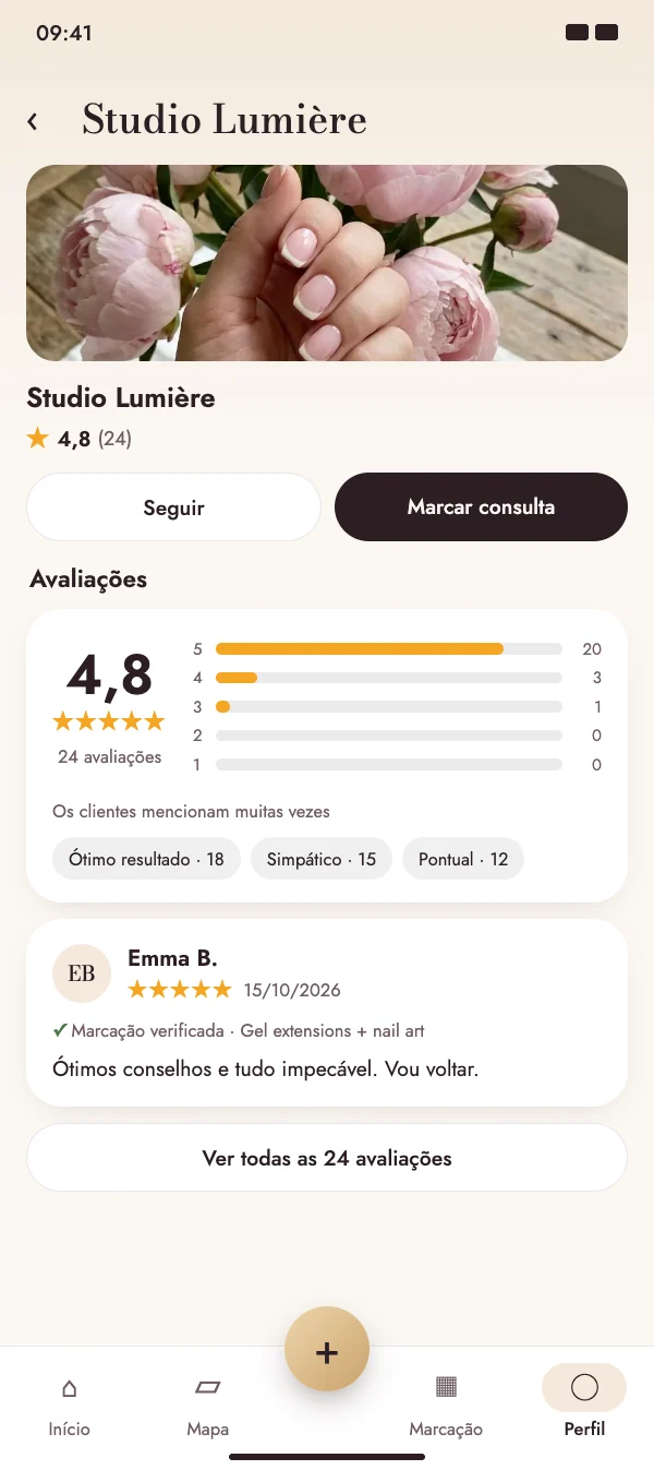Depois da marcação, a NailMe pergunta como correu