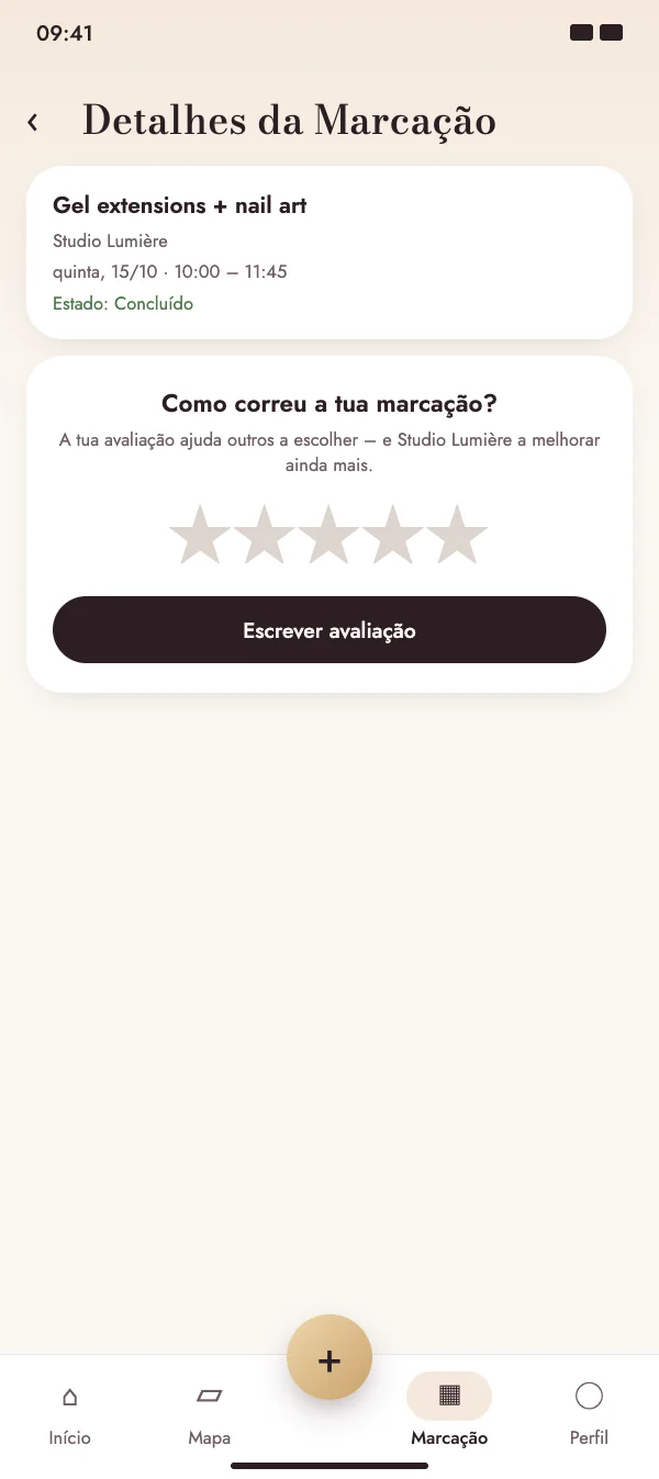 Depois da marcação, a NailMe pergunta como correu