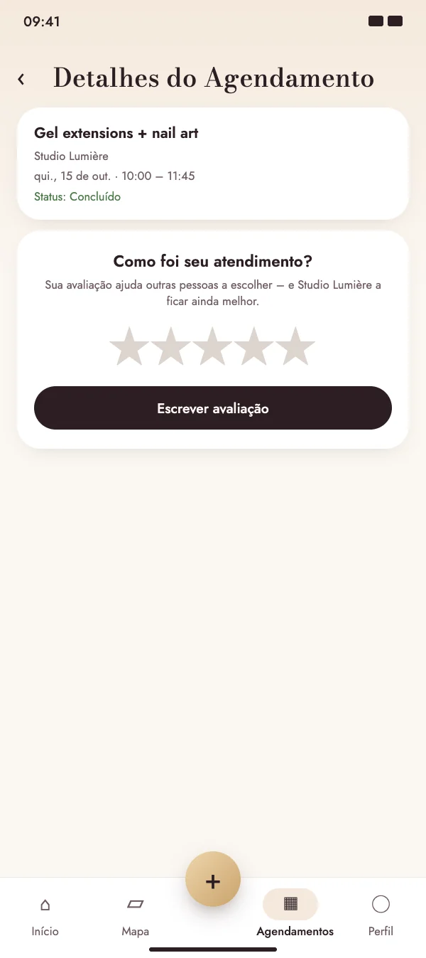 Depois do atendimento, o NailMe pergunta como foi