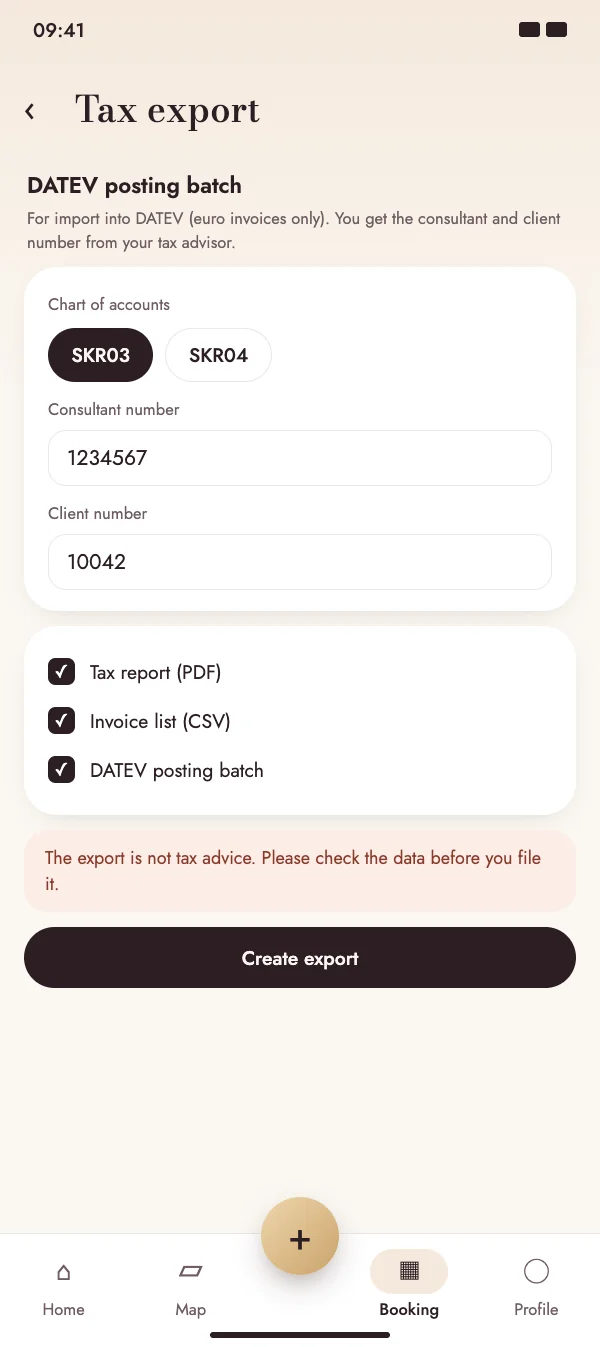 DATEV posting batch for your tax advisor