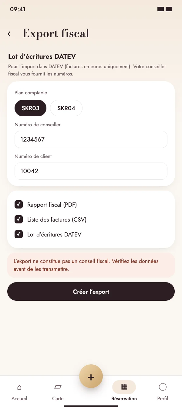 Lot d'écritures DATEV pour le cabinet