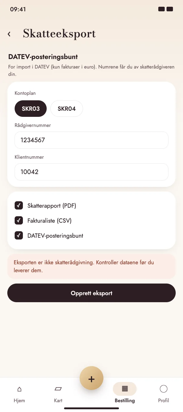 DATEV-posteringsbunt til regnskapsføreren