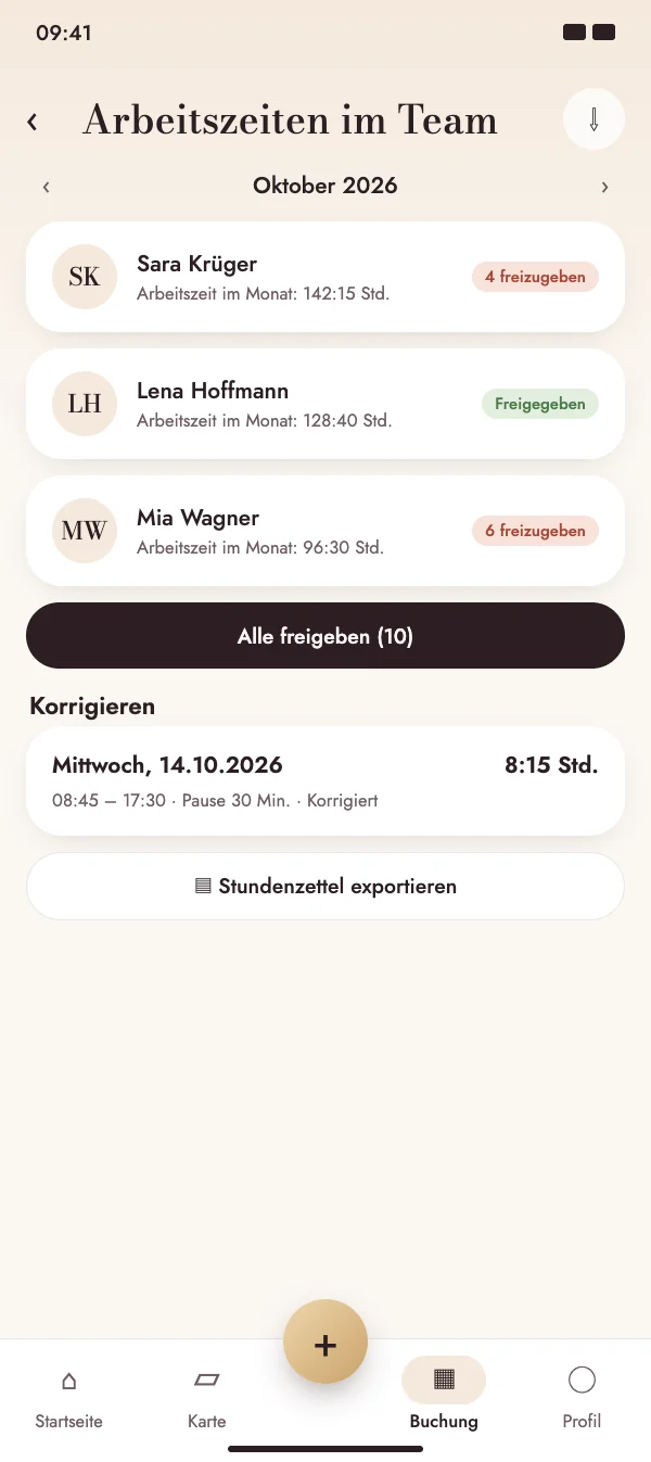 Das ganze Team auf einmal freigeben