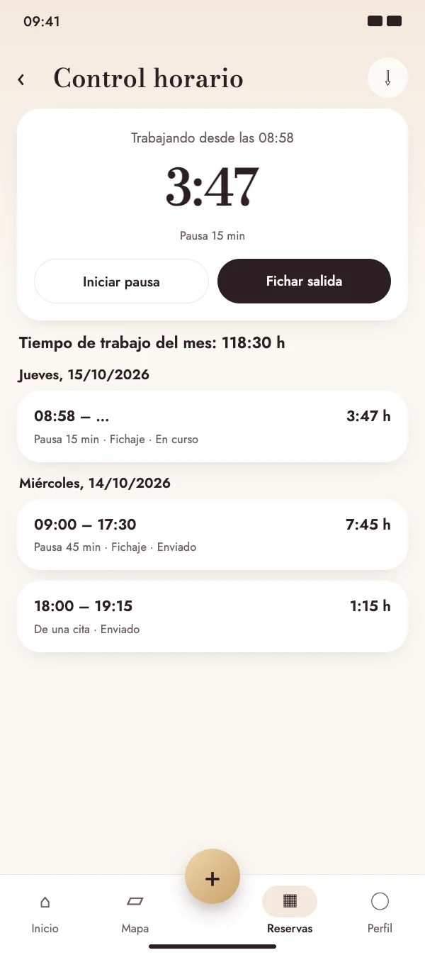 Fichar, hacer una pausa, salir