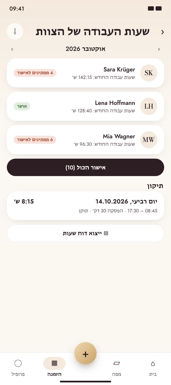 לאשר את כל הצוות בבת אחת