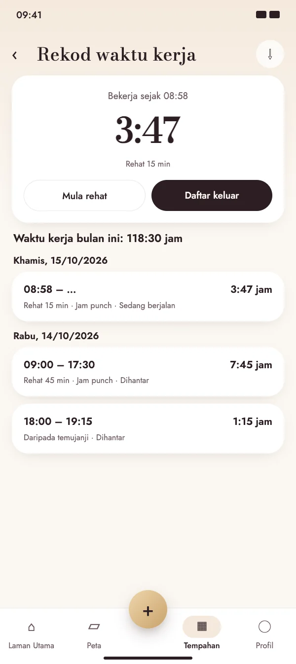 Masuk, rehat, keluar