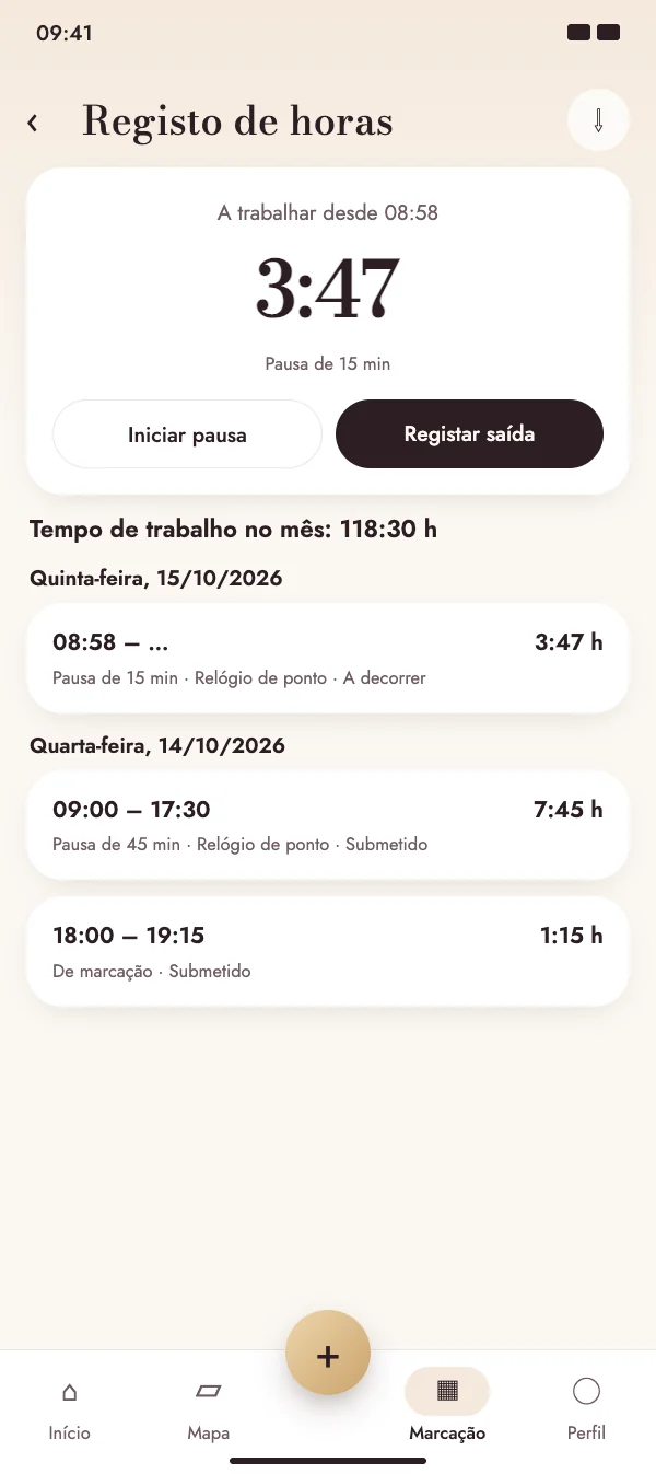 Entrar, fazer pausa, sair