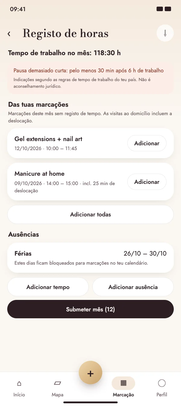 As marcações passam a tempo de trabalho