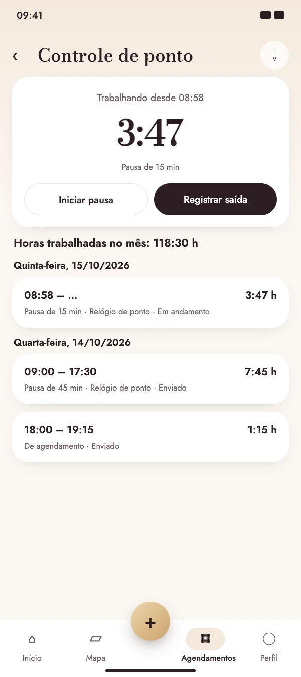 Entrar, fazer pausa, sair