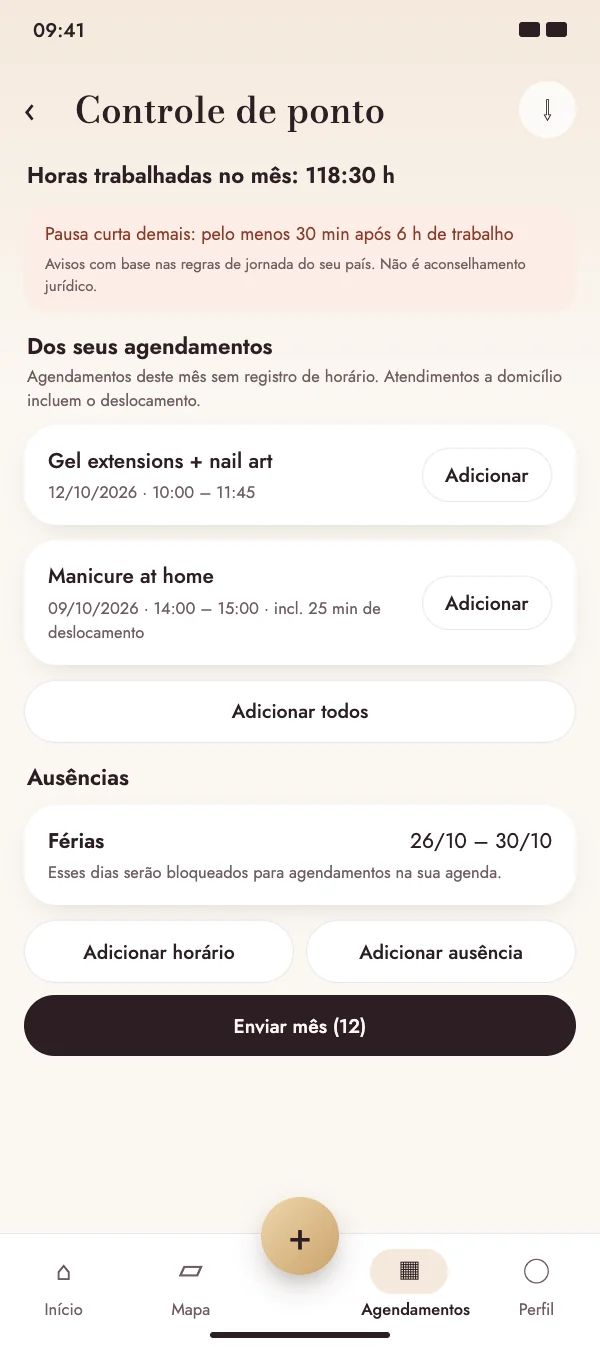 Agendamentos viram horas de trabalho