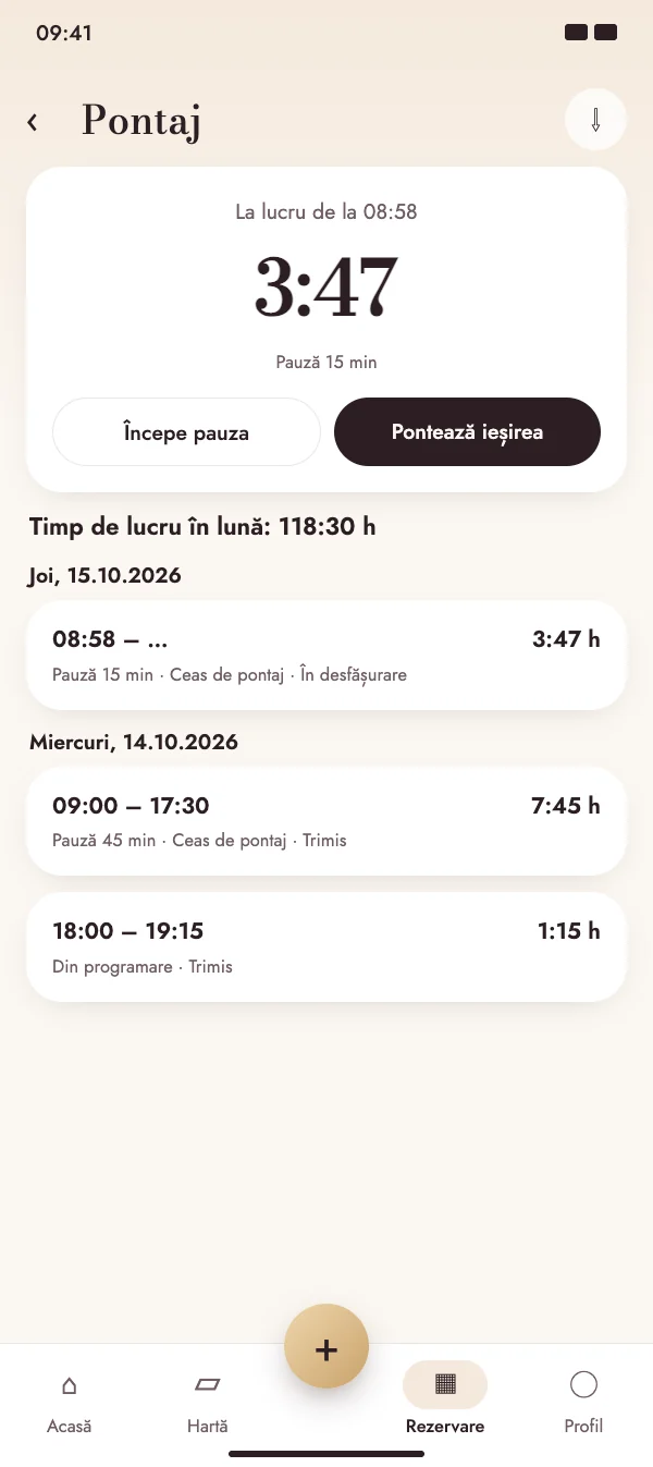 Intrare, pauză, ieșire