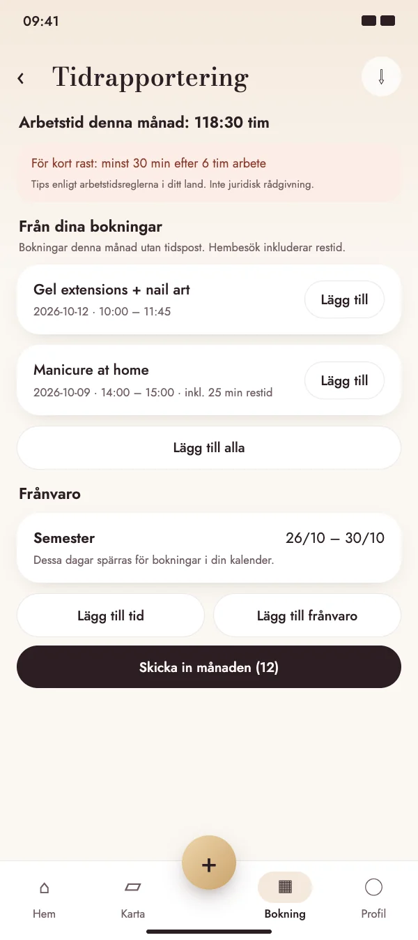 Bokningar blir arbetstid