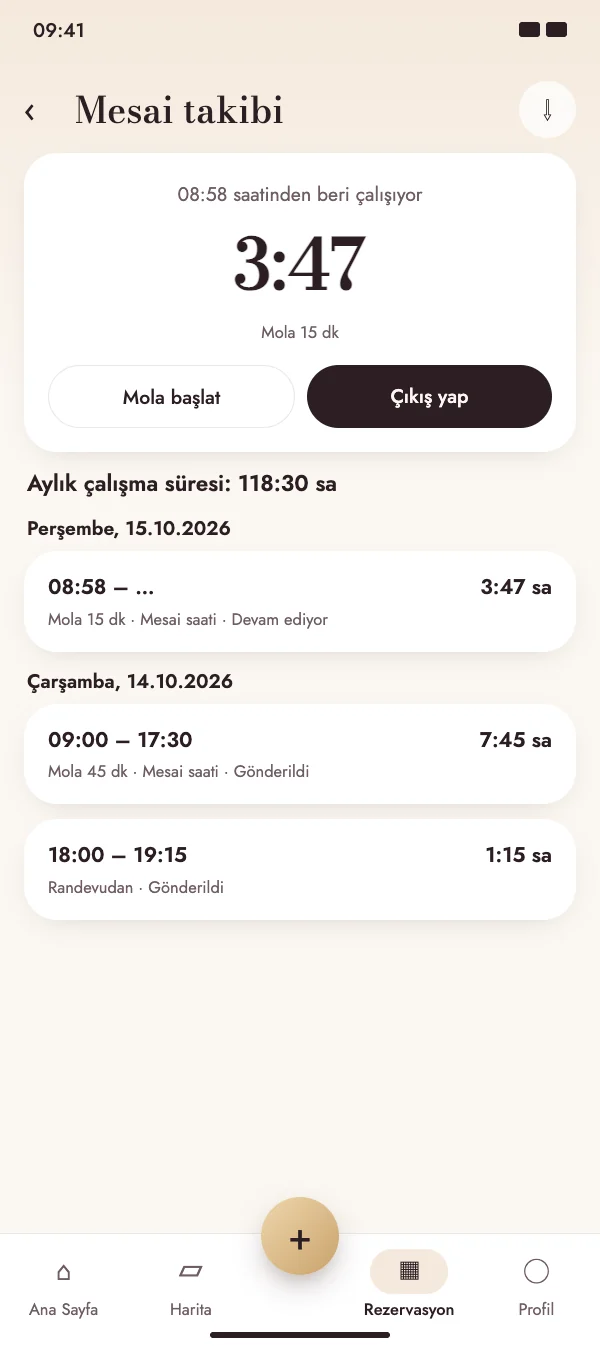 Giriş yap, mola ver, çıkış yap