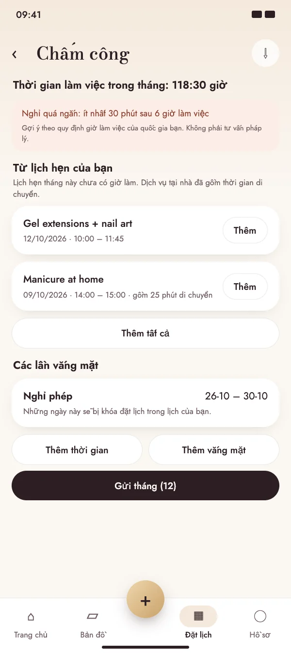 Lịch hẹn thành giờ làm