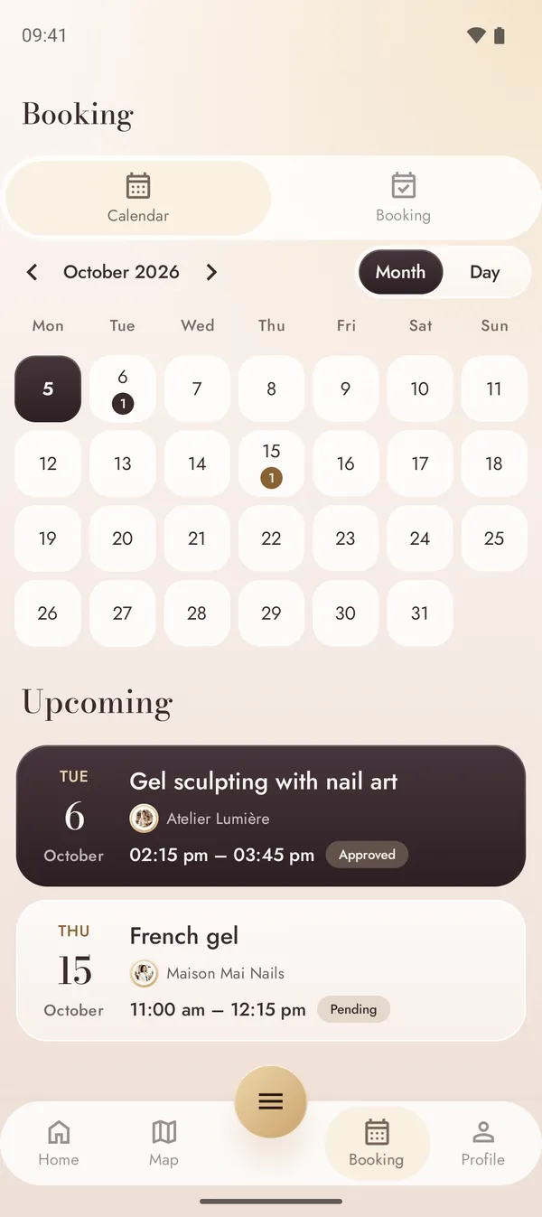 Calendar with upcoming appointments
