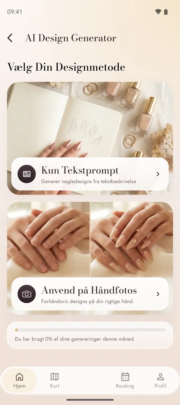 AI-designgenerator med tekstprompt og håndfoto-tilstand