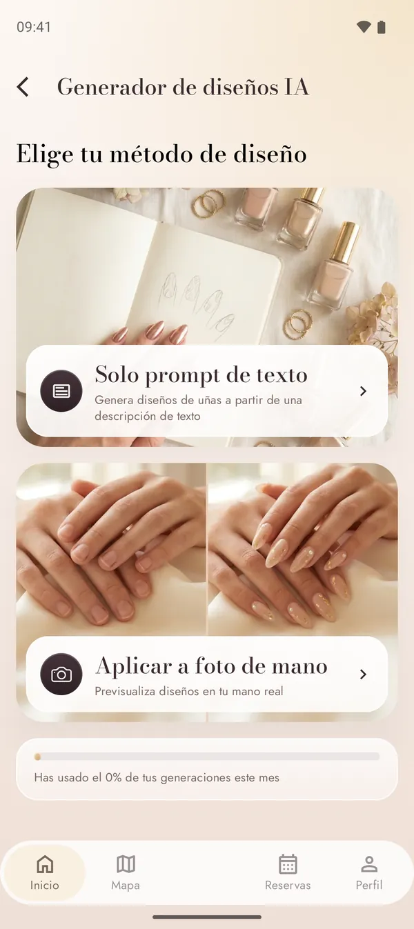 Generador de diseños IA con prompt de texto y modo foto