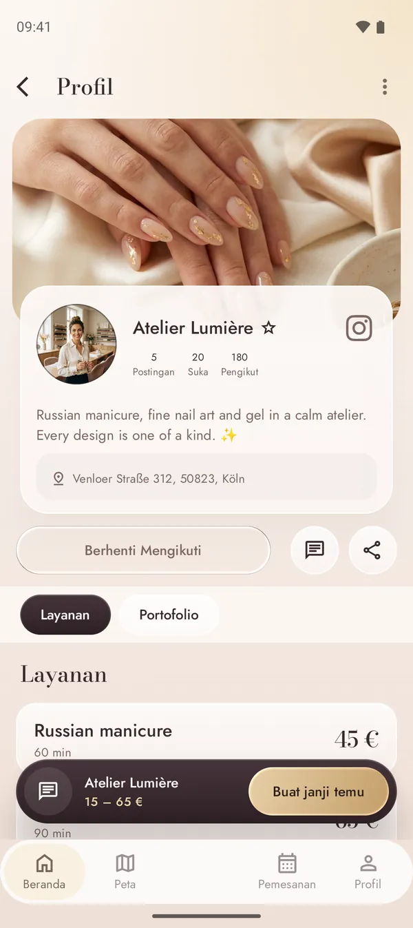 Profil studio kuku dengan layanan dan harga